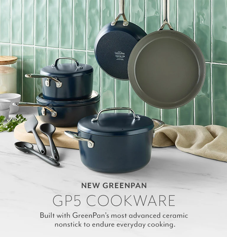 New GreenPan GP5 Cookware. Built with GreenPan's most advanced ceramic nonstick to endure everyday cooking.