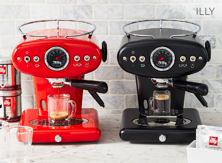 illy espresso machines in red and black