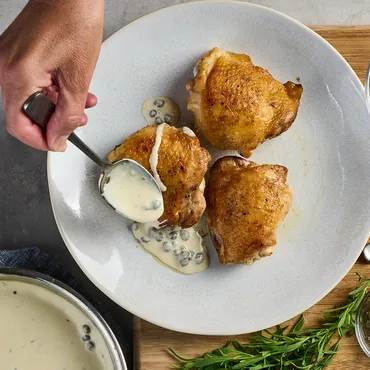 Pan-Roasted Chicken with Fine Herbs and Whole-Grain Mustard Sauce