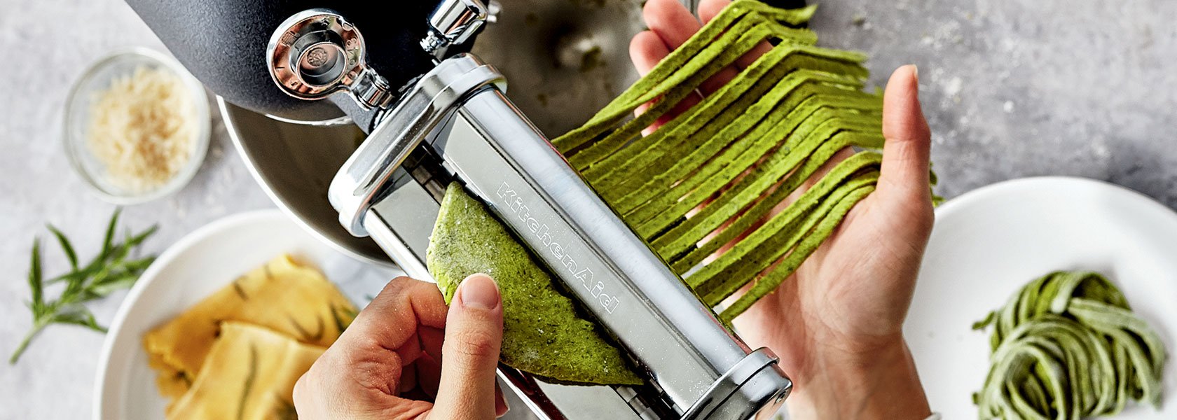 Chef Making fresh green pasta