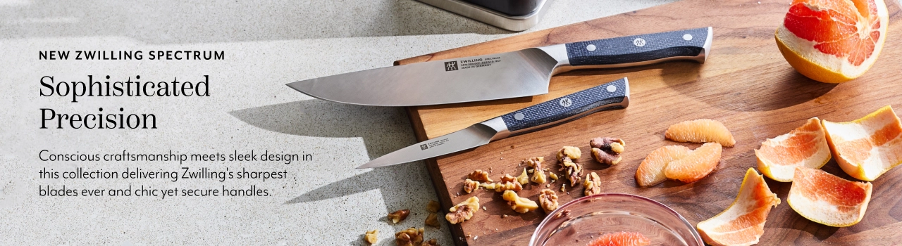 New Zwilling Spectrum sophisticated precision. Conscious craftsmanship meets sleek design in this collection delivering Zwilling's sharpest blades ever and chic yet secure handles.