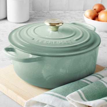 Le Creuset Sage cast iron Dutch oven in sage color